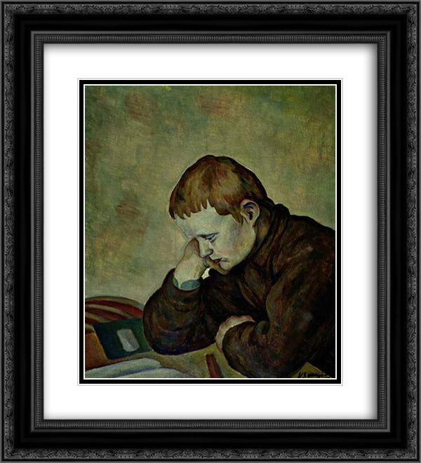 Lukeva poika 20x22 Black Ornate Wood Framed Art Print Poster with Double Matting by Lampi, Vilho