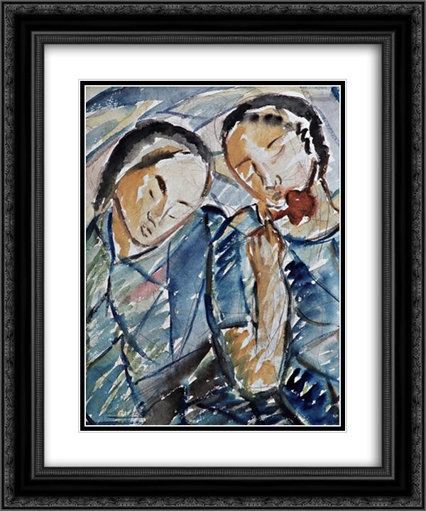 Tytot ja ruusu 20x24 Black Ornate Wood Framed Art Print Poster with Double Matting by Lampi, Vilho