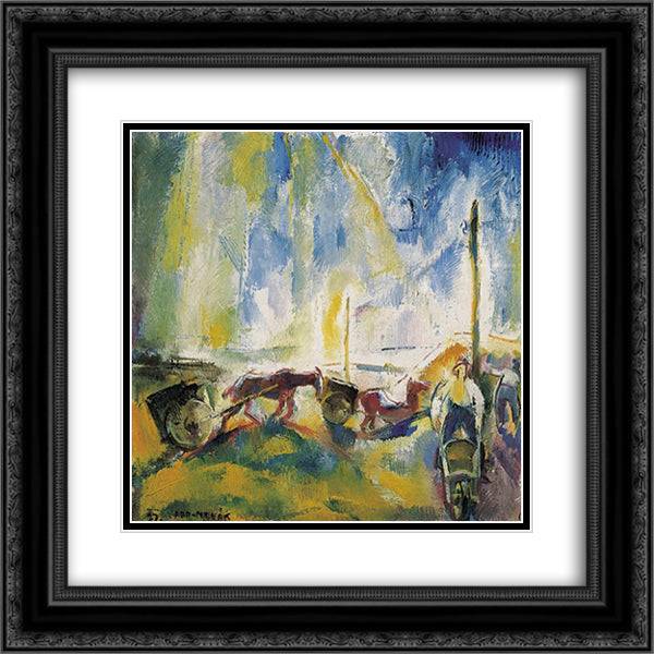 Daylabourers with Wheelbarrows 20x20 Black Ornate Wood Framed Art Print Poster with Double Matting by Aba Novak, Vilmos