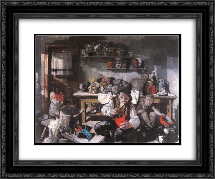 The Mask Maker 24x20 Black Ornate Wood Framed Art Print Poster with Double Matting by Aba Novak, Vilmos