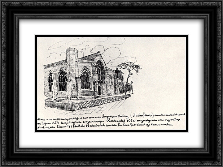 Austin Friars Church, London 24x18 Black Ornate Wood Framed Art Print Poster with Double Matting by Van Gogh, Vincent
