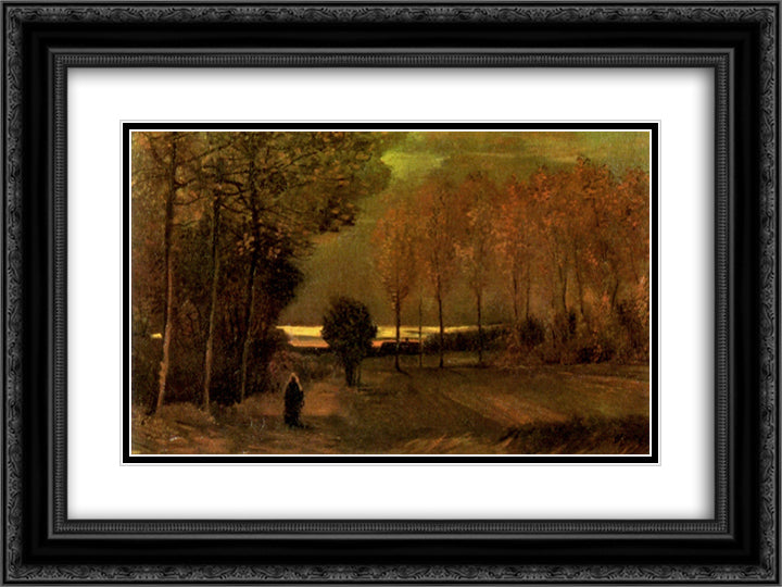 Autumn Landscape at Dusk 24x18 Black Ornate Wood Framed Art Print Poster with Double Matting by Van Gogh, Vincent