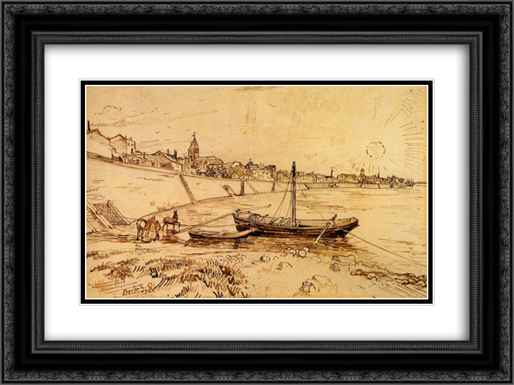 Bank of the Rhone at Arles 24x18 Black Ornate Wood Framed Art Print Poster with Double Matting by Van Gogh, Vincent