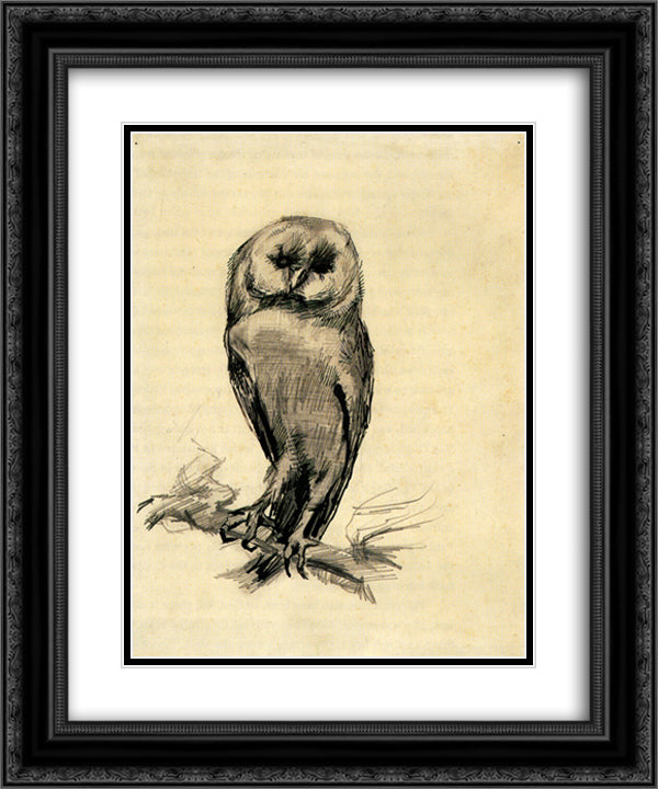 Barn Owl Viewed from the Front 20x24 Black Ornate Wood Framed Art Print Poster with Double Matting by Van Gogh, Vincent