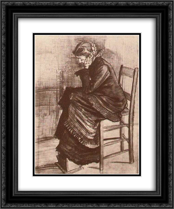 Bent Figure of a Woman 20x24 Black Ornate Wood Framed Art Print Poster with Double Matting by Van Gogh, Vincent