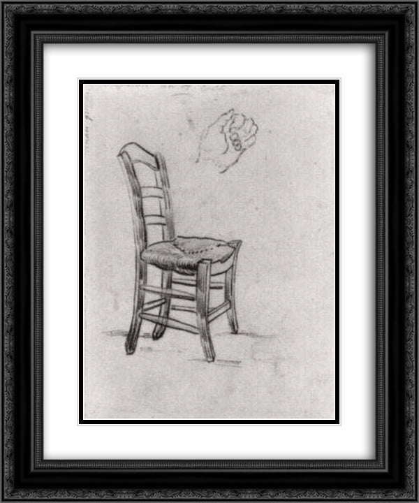 Chair and Sketch of a Hand 20x24 Black Ornate Wood Framed Art Print Poster with Double Matting by Van Gogh, Vincent