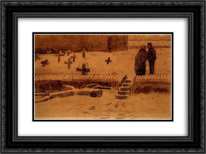 Churchyard in Winter 24x18 Black Ornate Wood Framed Art Print Poster with Double Matting by Van Gogh, Vincent