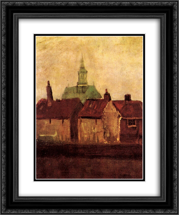 Cluster of Old Houses with the New Church in The Hague 20x24 Black Ornate Wood Framed Art Print Poster with Double Matting by Van Gogh, Vincent