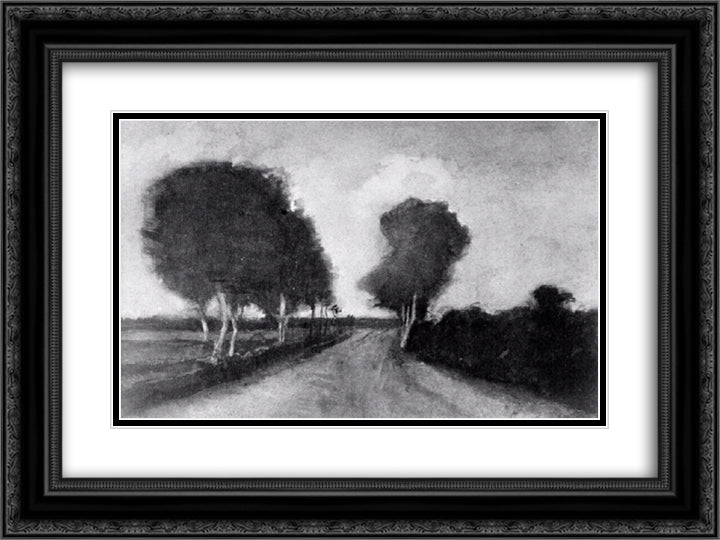 Country Lane with Trees 24x18 Black Ornate Wood Framed Art Print Poster with Double Matting by Van Gogh, Vincent