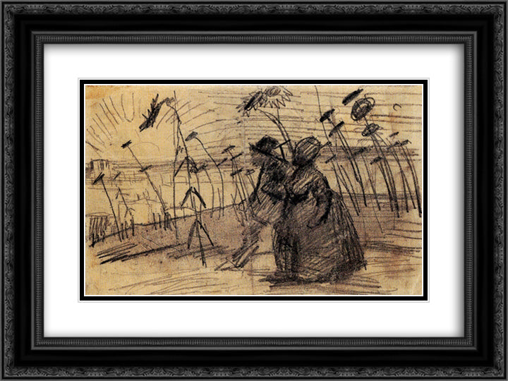 Couple Out for a Stroll 24x18 Black Ornate Wood Framed Art Print Poster with Double Matting by Van Gogh, Vincent