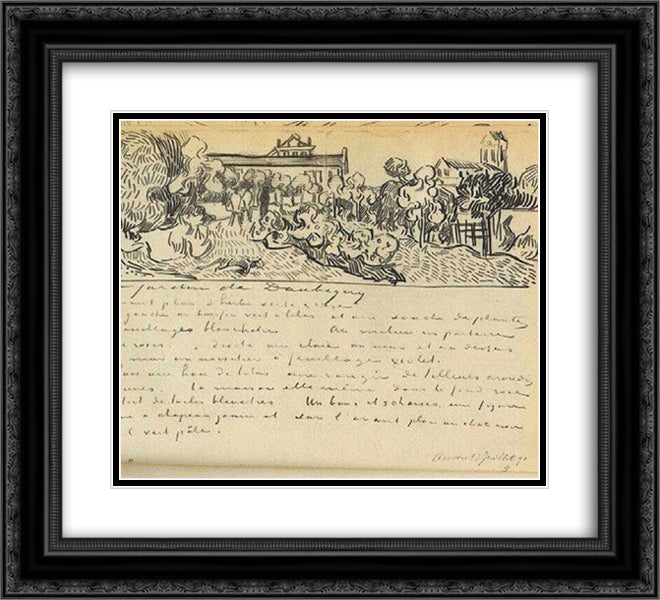 Daubigny's Garden with Black Cat 22x20 Black Ornate Wood Framed Art Print Poster with Double Matting by Van Gogh, Vincent