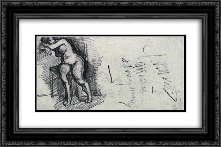 Female Nude, Seated 24x16 Black Ornate Wood Framed Art Print Poster with Double Matting by Van Gogh, Vincent