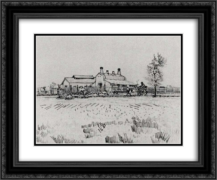 Field with Factory 24x20 Black Ornate Wood Framed Art Print Poster with Double Matting by Van Gogh, Vincent