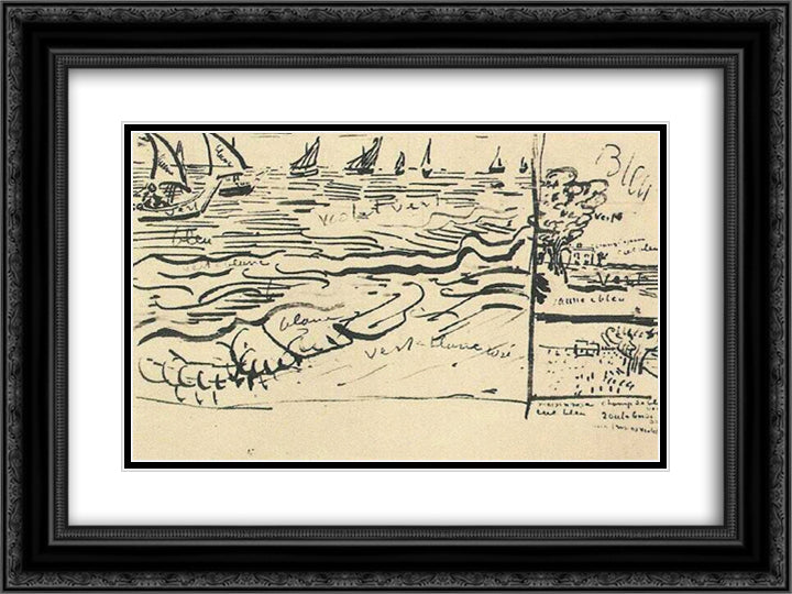 Fishing Boats at Sea 24x18 Black Ornate Wood Framed Art Print Poster with Double Matting by Van Gogh, Vincent