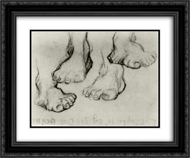 Four Sketches of a Foot 24x20 Black Ornate Wood Framed Art Print Poster with Double Matting by Van Gogh, Vincent
