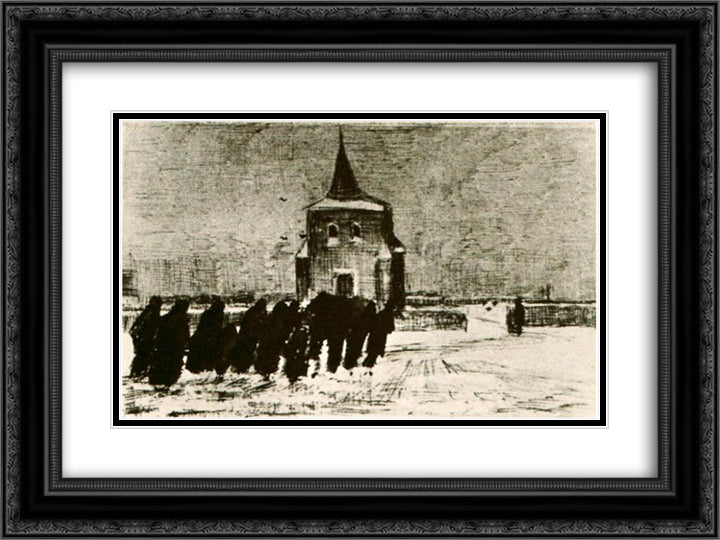 Funeral in the Snow near the Old Tower 24x18 Black Ornate Wood Framed Art Print Poster with Double Matting by Van Gogh, Vincent