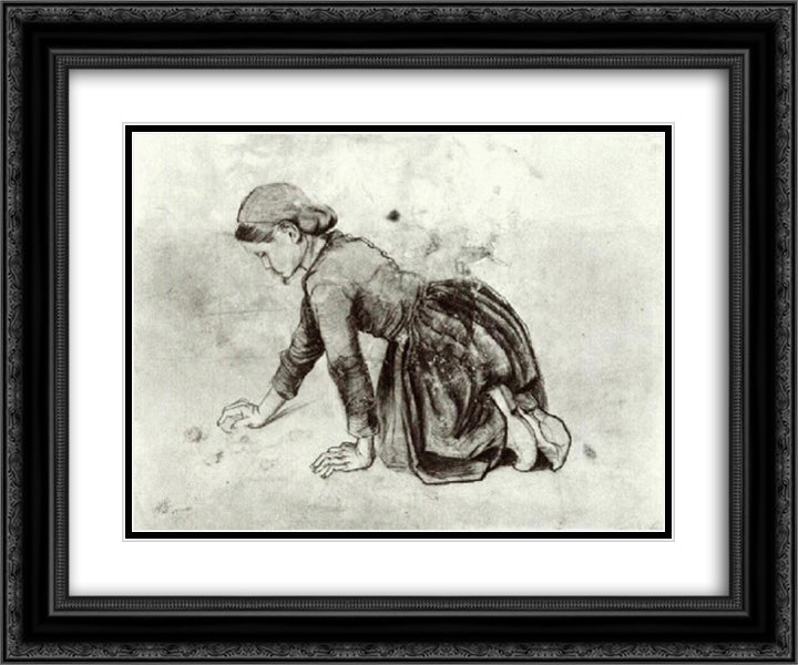 Girl Kneeling 24x20 Black Ornate Wood Framed Art Print Poster with Double Matting by Van Gogh, Vincent