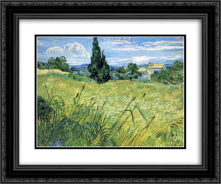 Green Wheat Field with Cypress 24x20 Black Ornate Wood Framed Art Print Poster with Double Matting by Van Gogh, Vincent