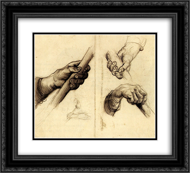 Hands with a Stick 22x20 Black Ornate Wood Framed Art Print Poster with Double Matting by Van Gogh, Vincent