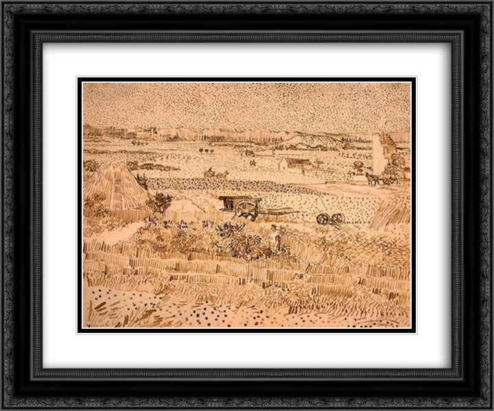Harvest Landscape 24x20 Black Ornate Wood Framed Art Print Poster with Double Matting by Van Gogh, Vincent