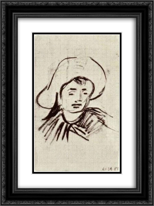 Head of a Boy with Broad-Brimmed Hat 18x24 Black Ornate Wood Framed Art Print Poster with Double Matting by Van Gogh, Vincent