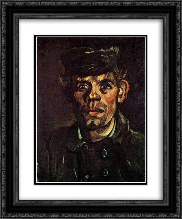Head of a Young Peasant in a Peaked Cap 20x24 Black Ornate Wood Framed Art Print Poster with Double Matting by Van Gogh, Vincent