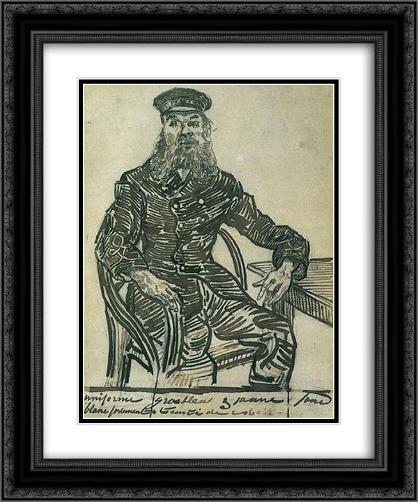 Joseph Roulin, Sitting in a Cane Chair, Three-Quarter-Length 20x24 Black Ornate Wood Framed Art Print Poster with Double Matting by Van Gogh, Vincent