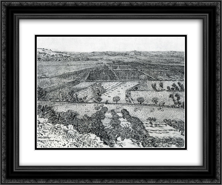 La Crau Seen from Montmajour 24x20 Black Ornate Wood Framed Art Print Poster with Double Matting by Van Gogh, Vincent