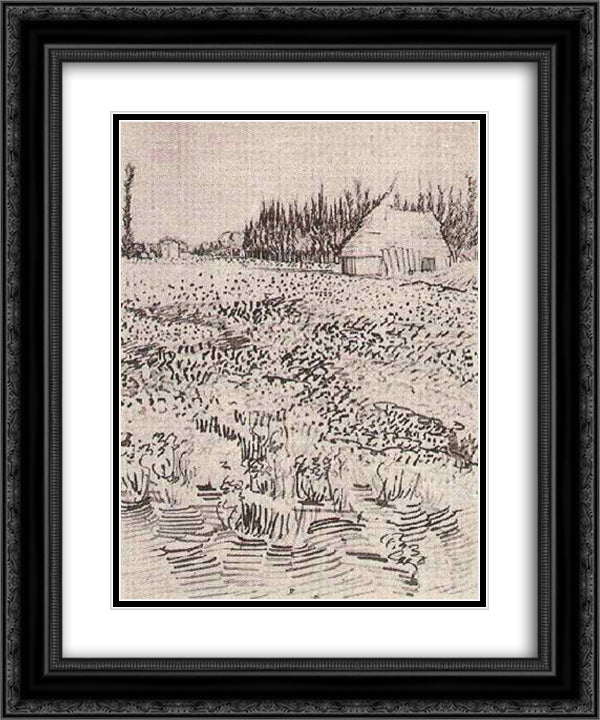 Landscape with Hut in the Camargue 20x24 Black Ornate Wood Framed Art Print Poster with Double Matting by Van Gogh, Vincent