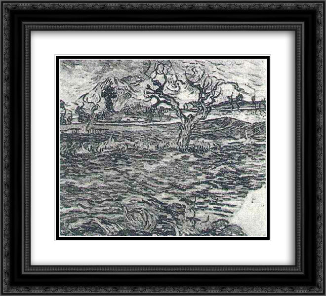 Landscape with Olive Tree and Mountains in the Background 22x20 Black Ornate Wood Framed Art Print Poster with Double Matting by Van Gogh, Vincent