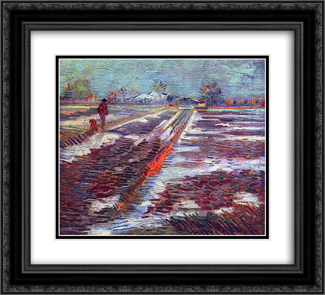 Landscape with Snow 22x20 Black Ornate Wood Framed Art Print Poster with Double Matting by Van Gogh, Vincent