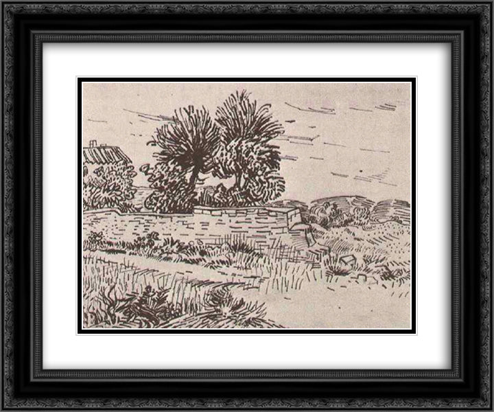 Landscape with the Wall of a Farm 24x20 Black Ornate Wood Framed Art Print Poster with Double Matting by Van Gogh, Vincent