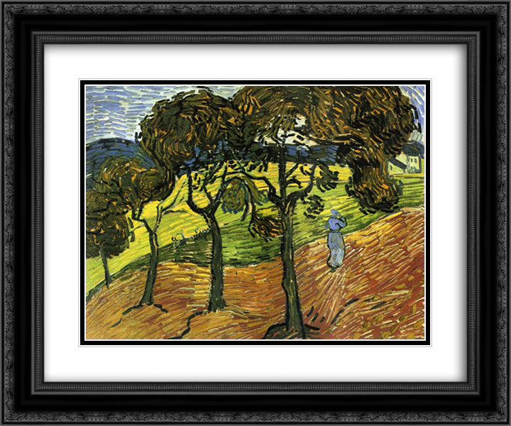 Landscape with Trees and Figures 24x20 Black Ornate Wood Framed Art Print Poster with Double Matting by Van Gogh, Vincent