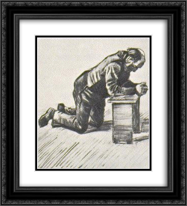 Man Praying 20x22 Black Ornate Wood Framed Art Print Poster with Double Matting by Van Gogh, Vincent