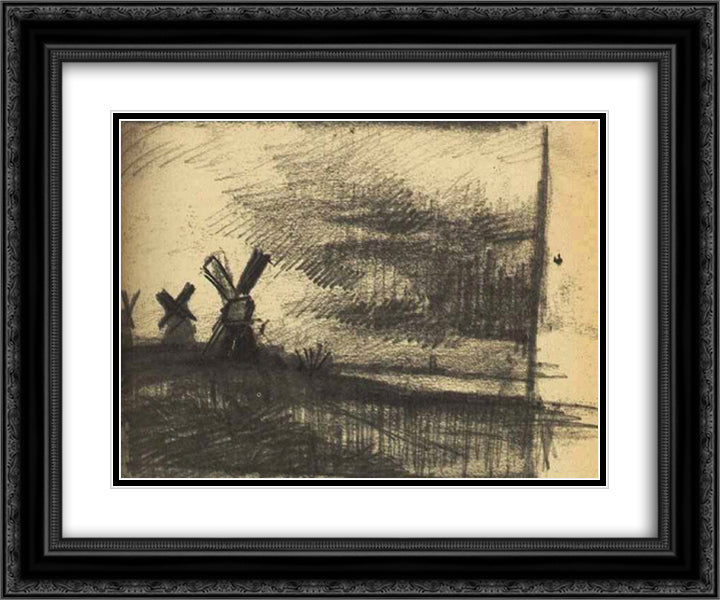 Mills in the Neighbourhood of Dordrecht 24x20 Black Ornate Wood Framed Art Print Poster with Double Matting by Van Gogh, Vincent