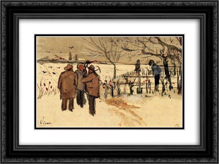 Miners in the Snow Winter 24x18 Black Ornate Wood Framed Art Print Poster with Double Matting by Van Gogh, Vincent