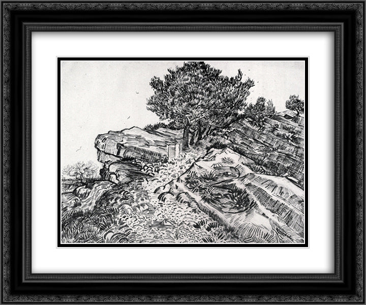 Montmajour 24x20 Black Ornate Wood Framed Art Print Poster with Double Matting by Van Gogh, Vincent