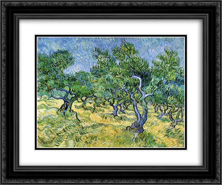 Olive Grove 24x20 Black Ornate Wood Framed Art Print Poster with Double Matting by Van Gogh, Vincent