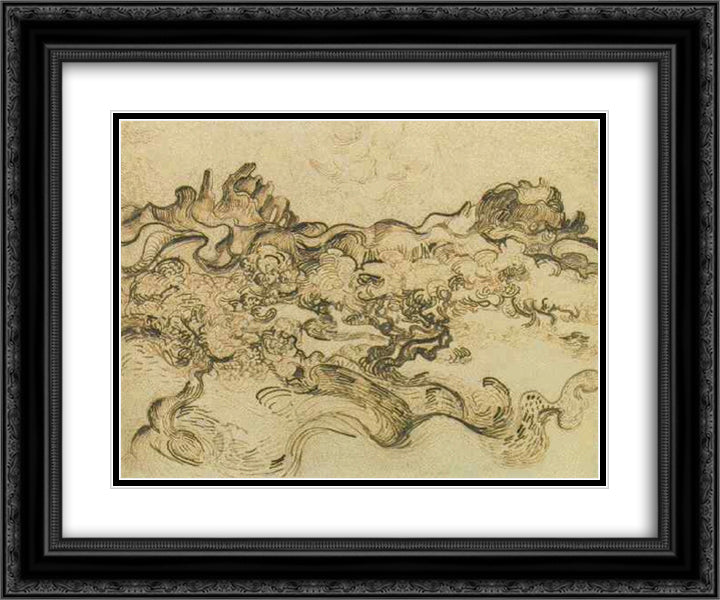 Olive Trees in a Mountain Landscape 24x20 Black Ornate Wood Framed Art Print Poster with Double Matting by Van Gogh, Vincent