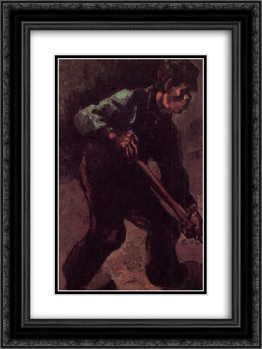Peasant Digging 18x24 Black Ornate Wood Framed Art Print Poster with Double Matting by Van Gogh, Vincent