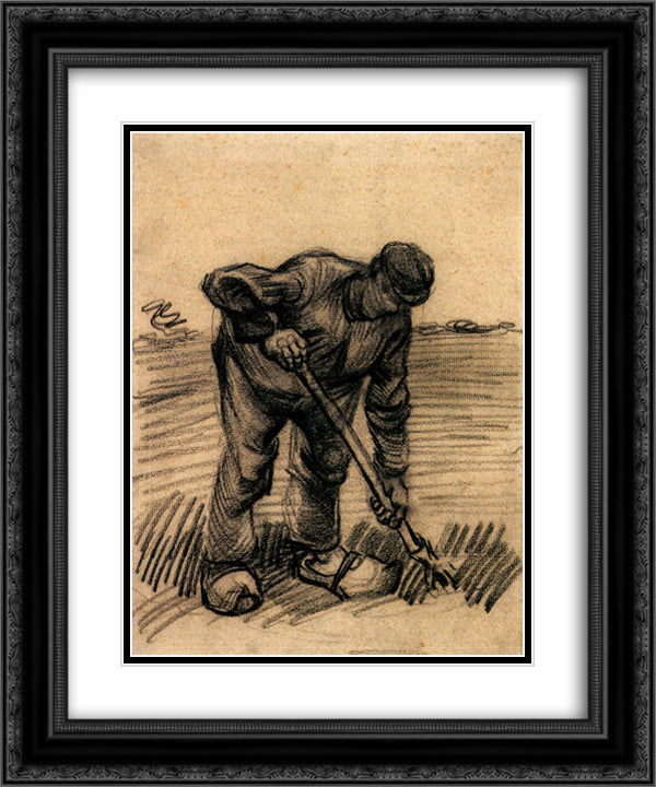 Peasant Lifting Potatoes 20x24 Black Ornate Wood Framed Art Print Poster with Double Matting by Van Gogh, Vincent