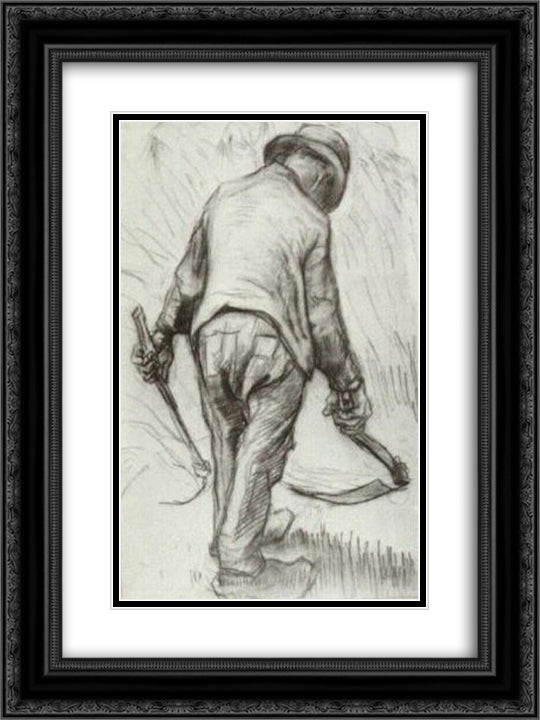 Peasant with Sickle, Seen from the Back 18x24 Black Ornate Wood Framed Art Print Poster with Double Matting by Van Gogh, Vincent