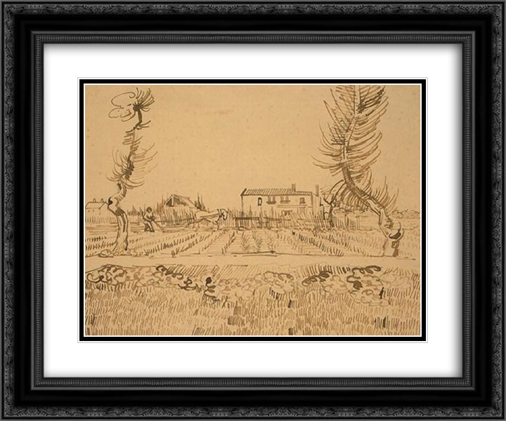 Ploughman in the Fields near Arles 24x20 Black Ornate Wood Framed Art Print Poster with Double Matting by Van Gogh, Vincent