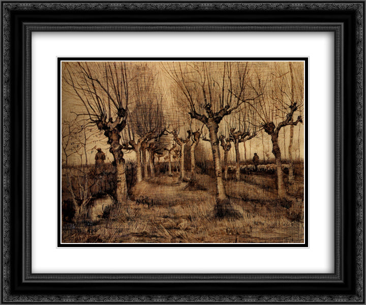 Pollard Birches 24x20 Black Ornate Wood Framed Art Print Poster with Double Matting by Van Gogh, Vincent