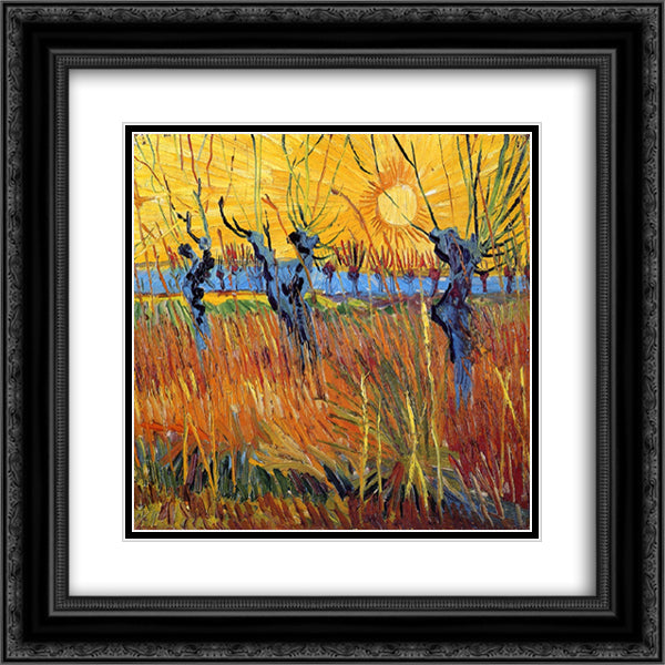 Pollard Willows and Setting Sun 20x20 Black Ornate Wood Framed Art Print Poster with Double Matting by Van Gogh, Vincent