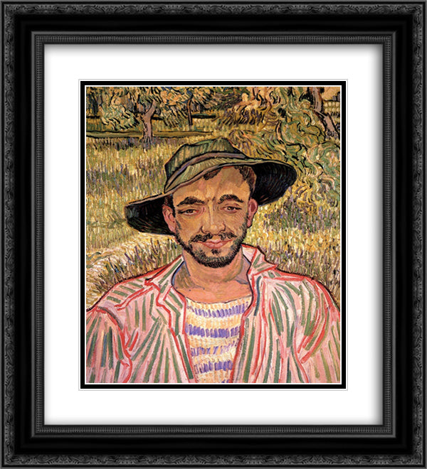 Portrait of a Young Peasant 20x22 Black Ornate Wood Framed Art Print Poster with Double Matting by Van Gogh, Vincent