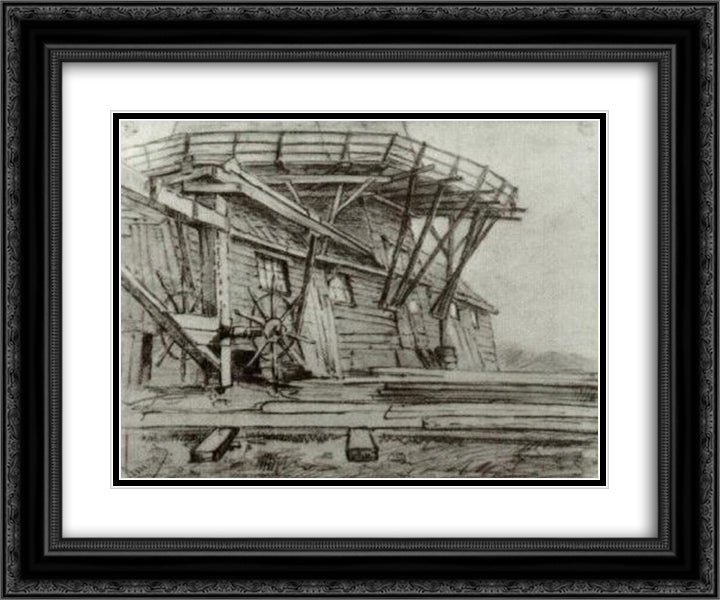 Saw Mill 24x20 Black Ornate Wood Framed Art Print Poster with Double Matting by Van Gogh, Vincent