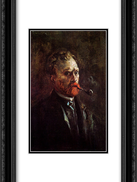 Self-Portrait with Pipe 18x24 Black Ornate Wood Framed Art Print Poster with Double Matting by Van Gogh, Vincent
