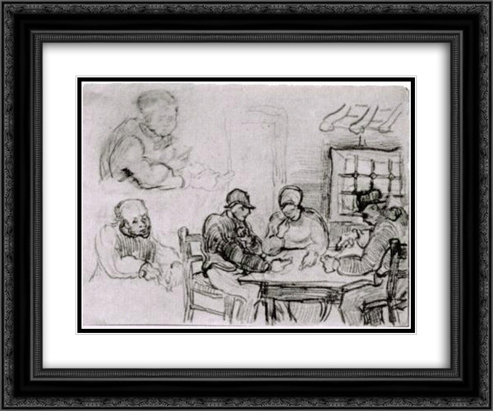 Sheet with Peasants Eating and Other Figures 24x20 Black Ornate Wood Framed Art Print Poster with Double Matting by Van Gogh, Vincent