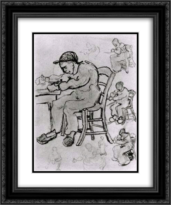Sheet with People Sitting on Chairs 20x24 Black Ornate Wood Framed Art Print Poster with Double Matting by Van Gogh, Vincent